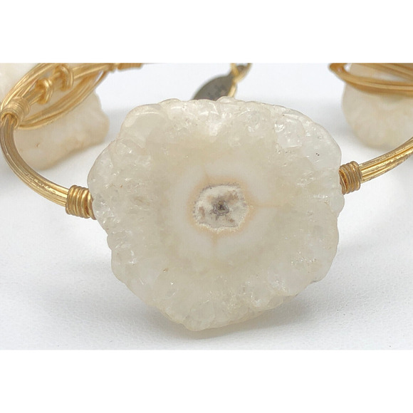 Bourbon & Boweties Bracelet Milky Quartz Slabs Gold Tone Wire Wrapped Bangle - Picture 5 of 7